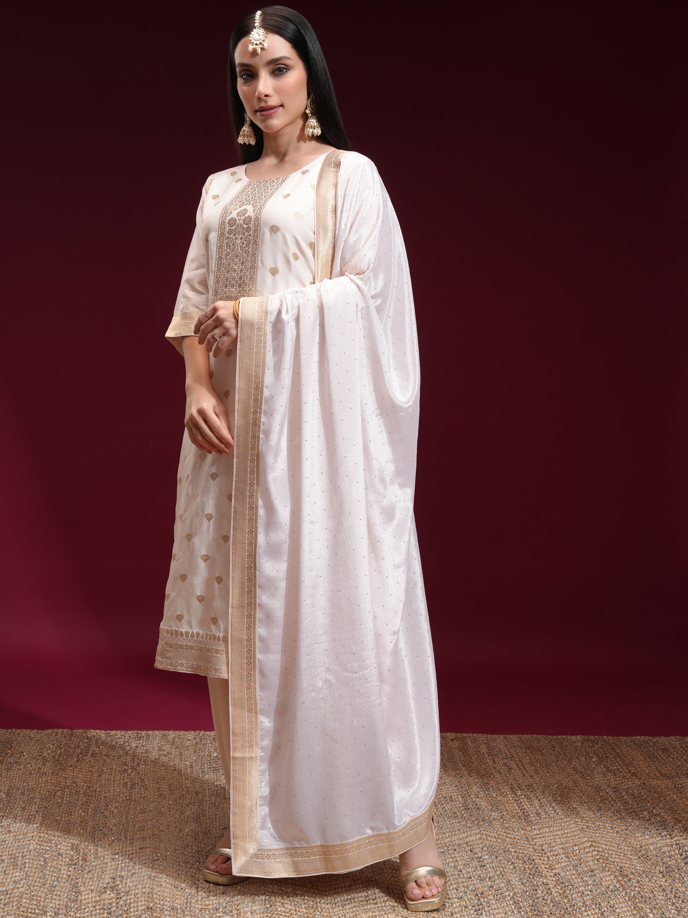 Vishudh Women Off White Printed Kurta With Palazzo And Dupatta - Off White - Image 4