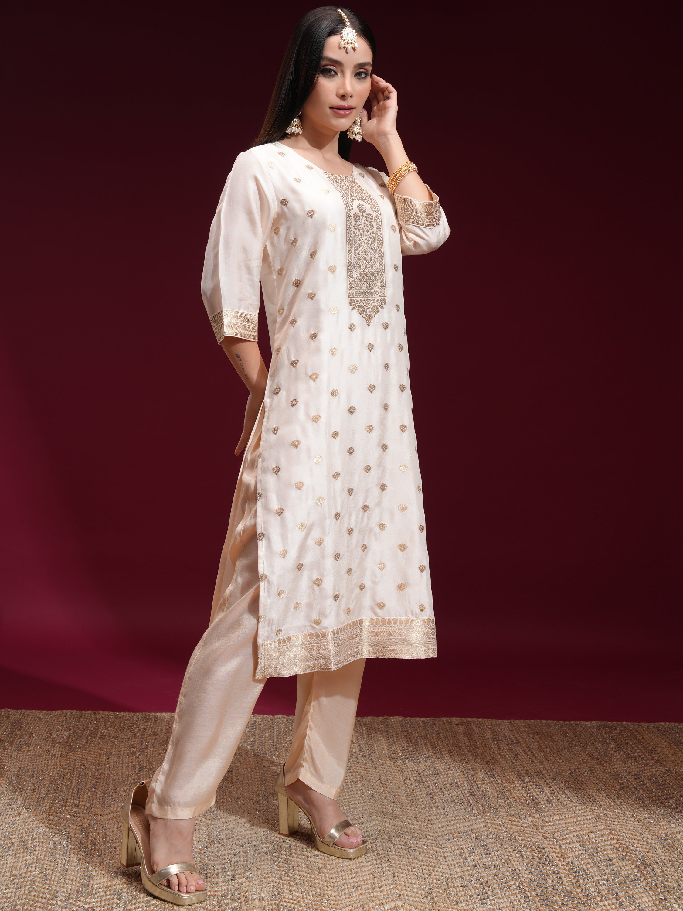 Vishudh Women Off White Printed Kurta With Palazzo And Dupatta - Off White - Image 6
