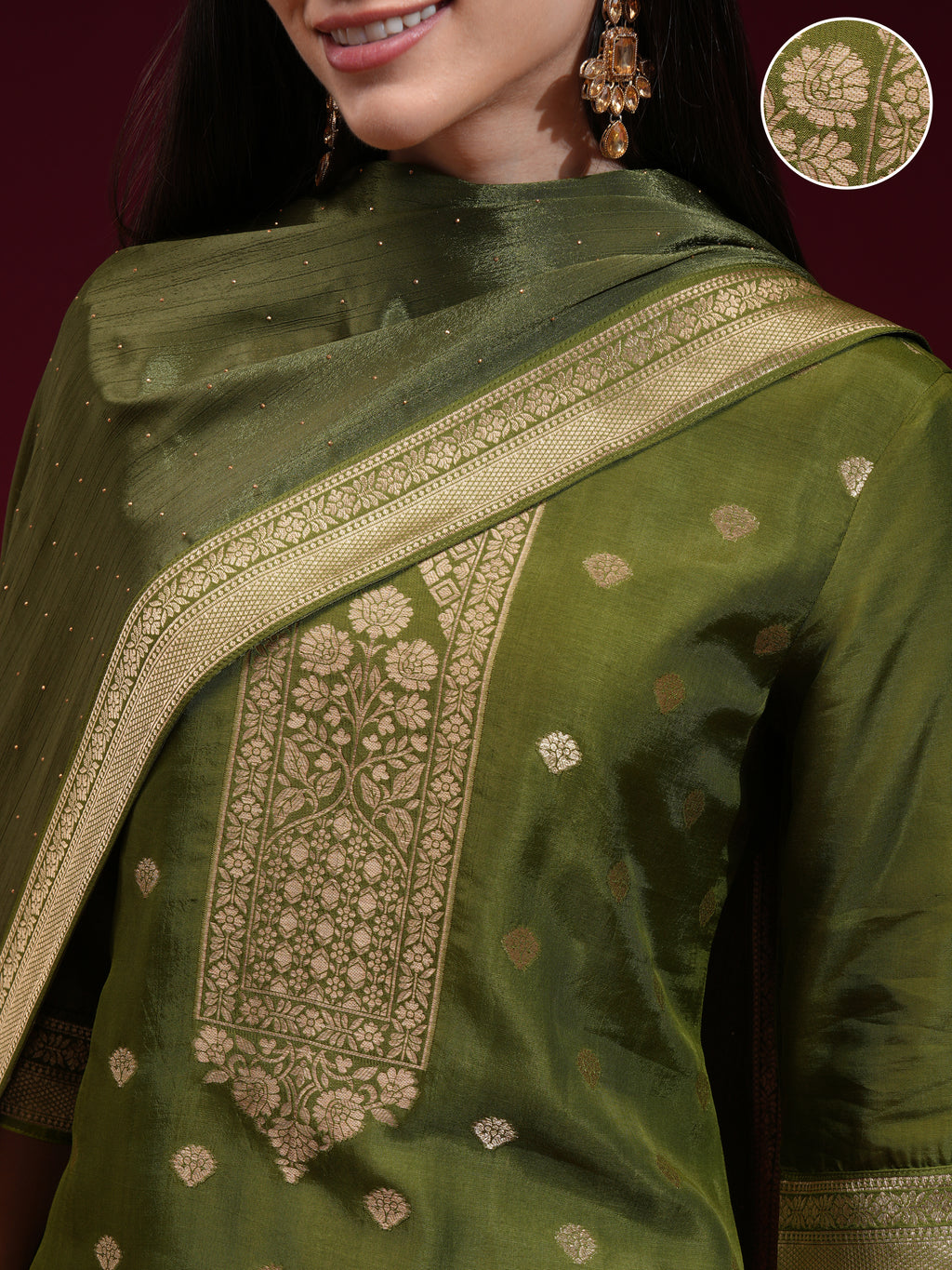Vishudh Women Green Printed Kurta With Palazzo And Dupatta - Green - Image 5