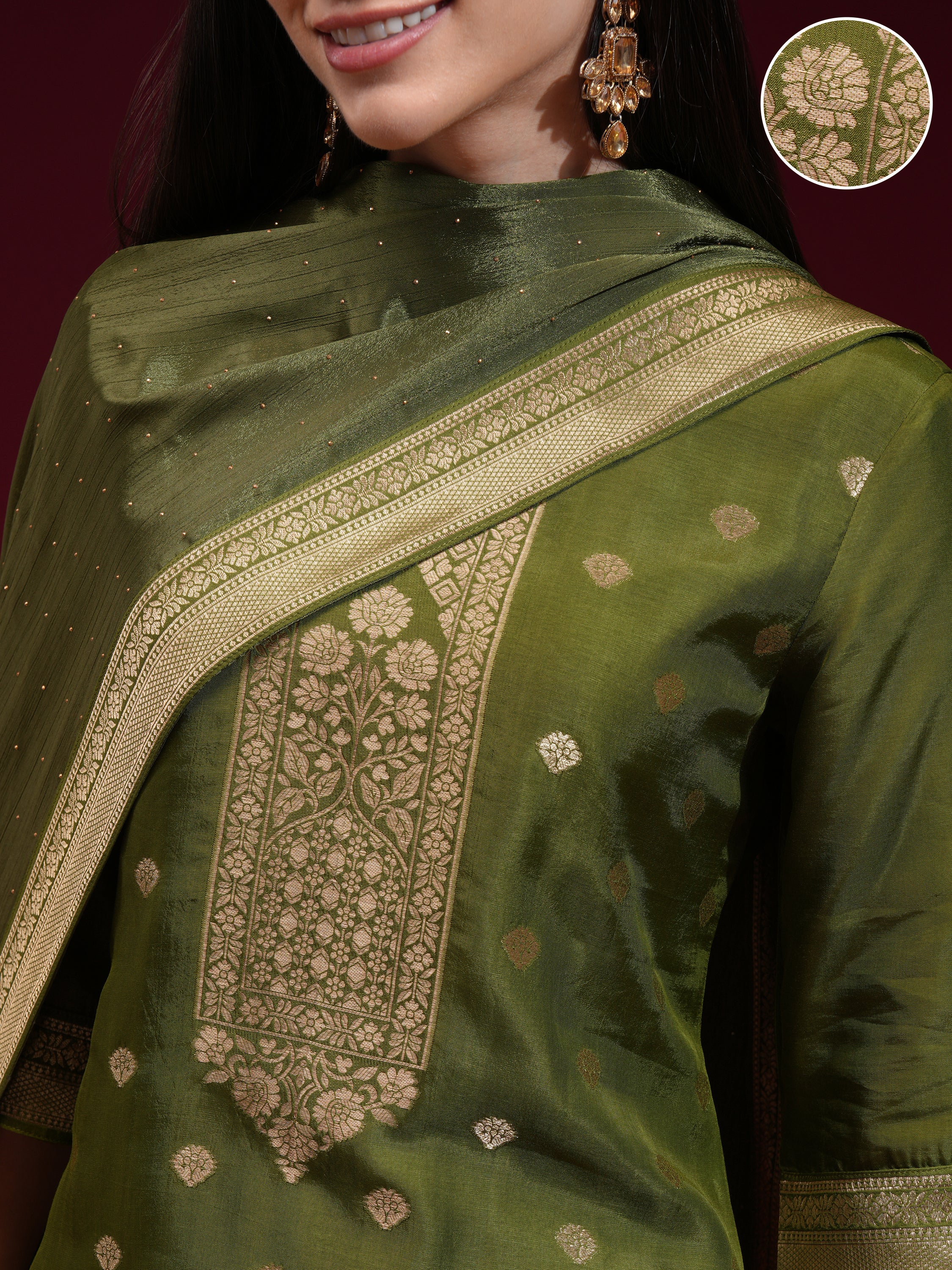 Vishudh Women Green Printed Kurta With Palazzo And Dupatta - Green - Image 5