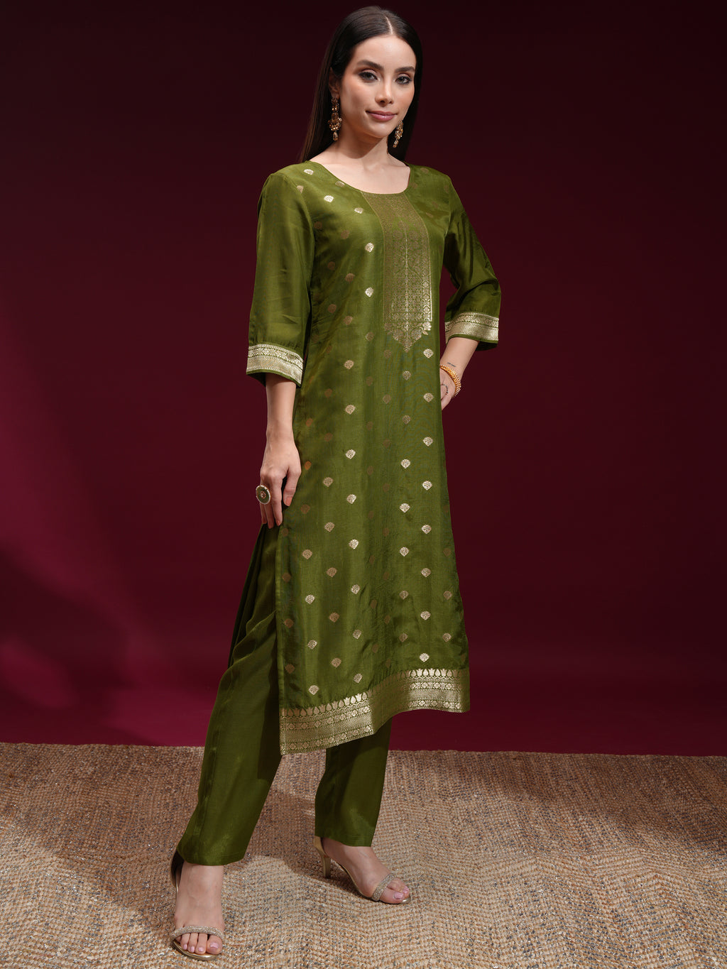 Vishudh Women Green Printed Kurta With Palazzo And Dupatta - Green - Image 6