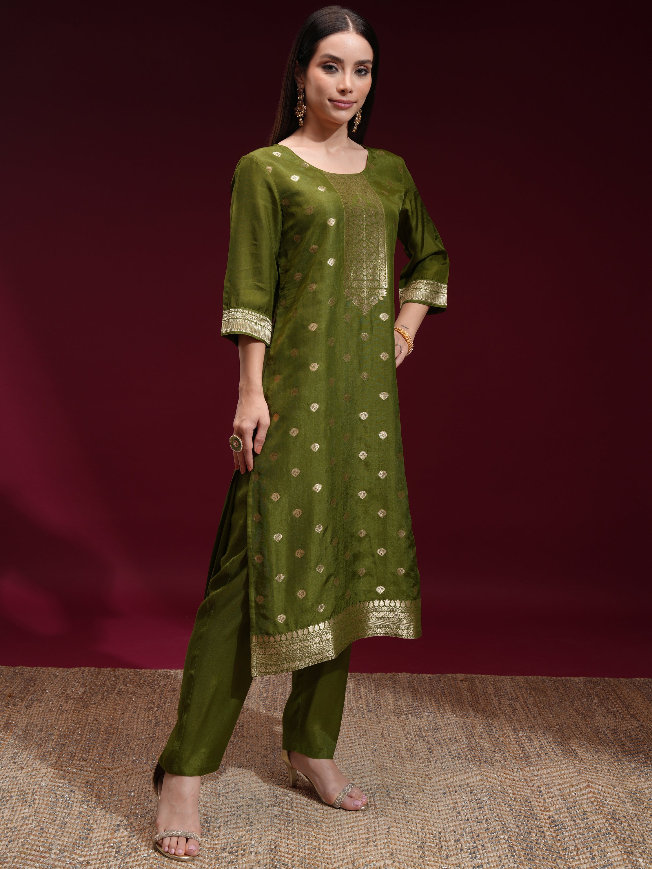 Vishudh Women Green Printed Kurta With Palazzo And Dupatta - Green - Image 6