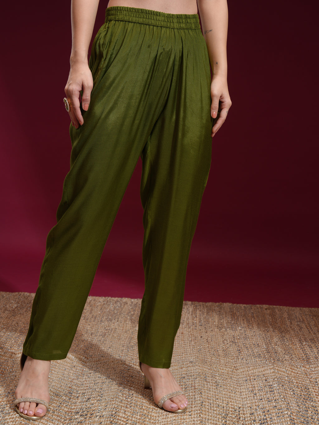 Vishudh Women Green Printed Kurta With Palazzo And Dupatta - Green - Image 8