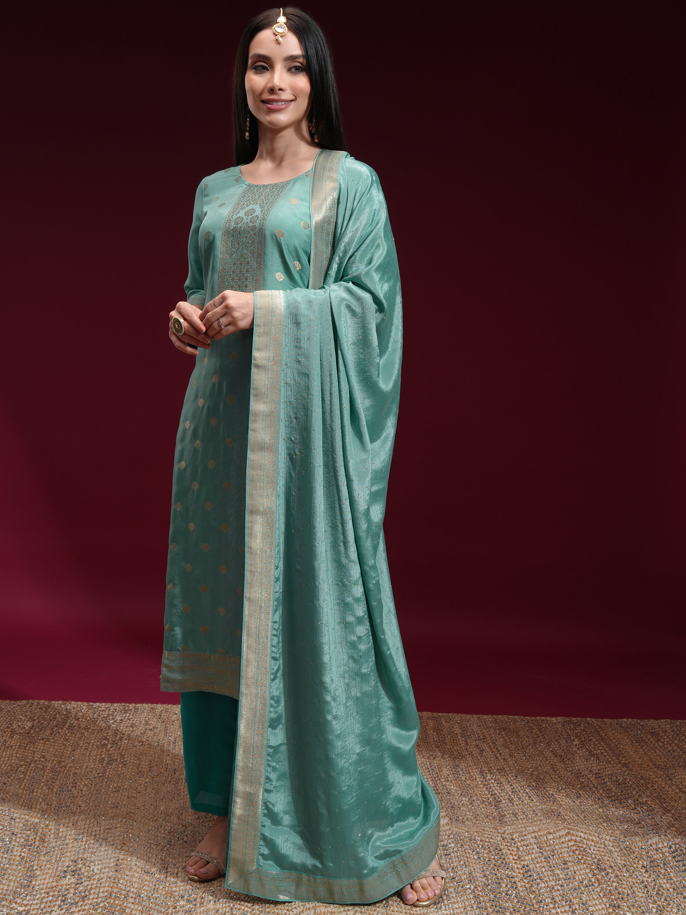 Vishudh Women Blue Printed Kurta With Palazzo And Dupatta - Blue - Image 4