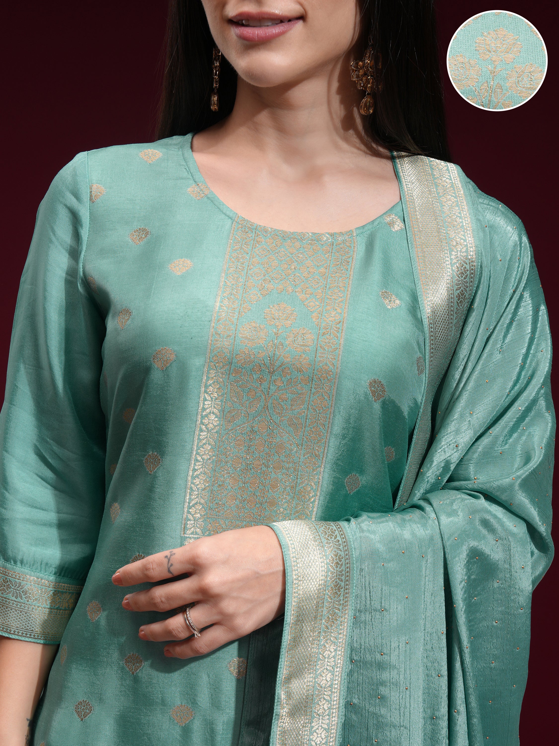 Vishudh Women Blue Printed Kurta With Palazzo And Dupatta - Blue - Image 5
