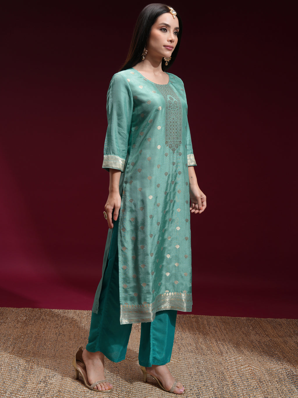 Vishudh Women Blue Printed Kurta With Palazzo And Dupatta - Blue - Image 6