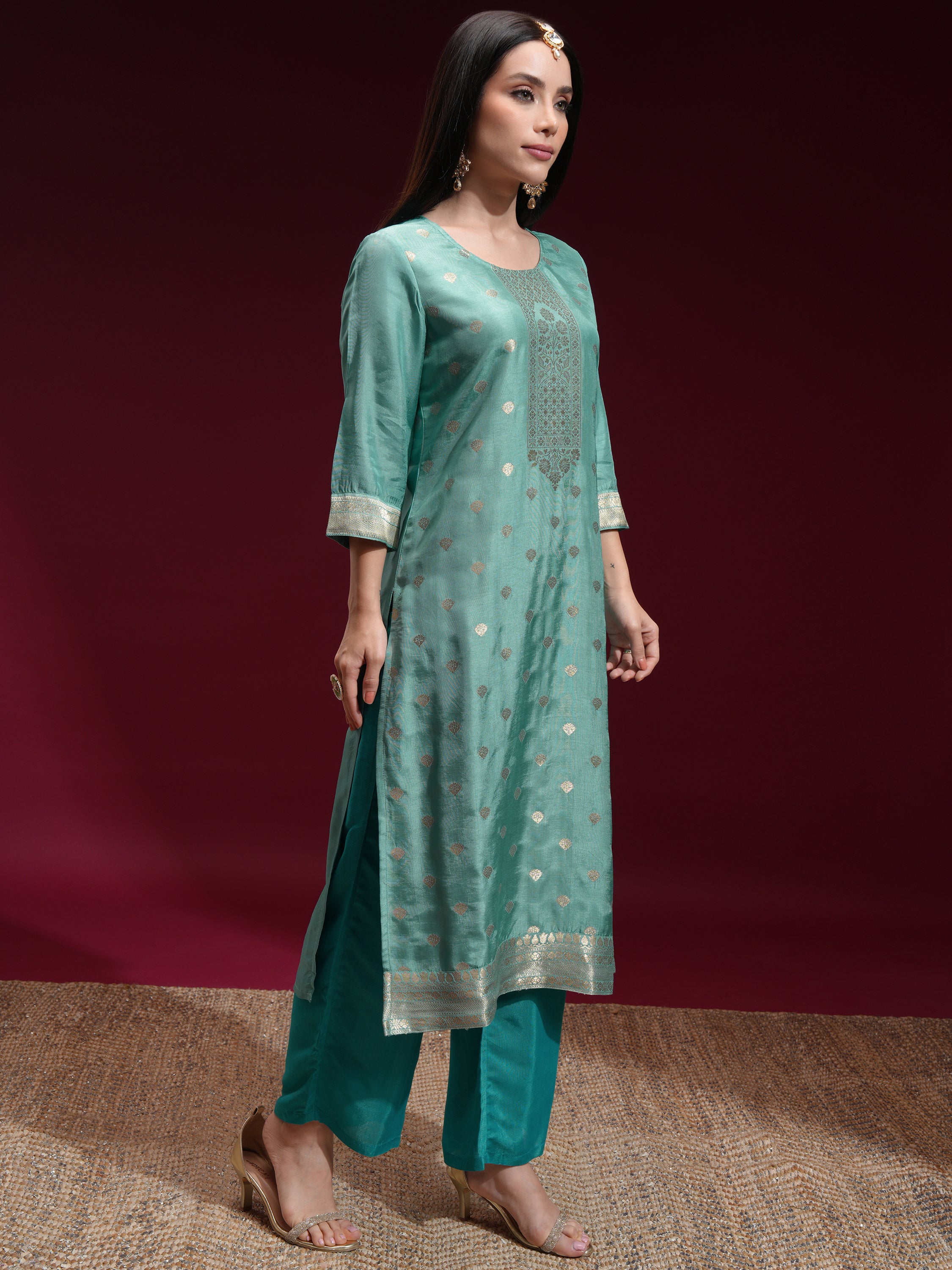 Vishudh Women Blue Printed Kurta With Palazzo And Dupatta - Blue - Image 6