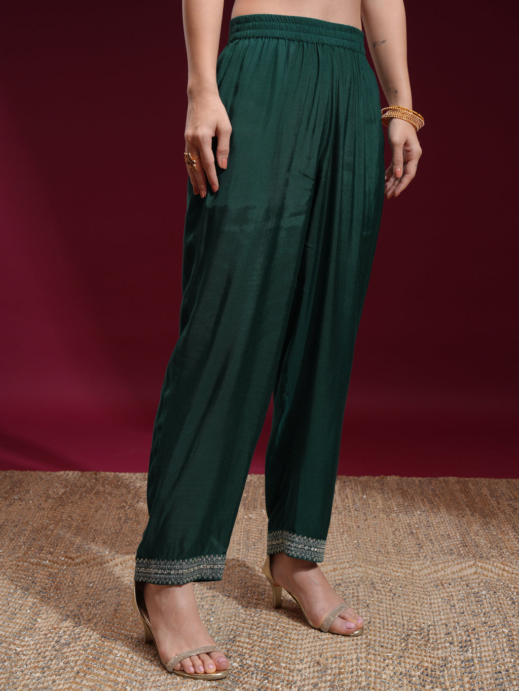 Vishudh Women Green Embroidered Kurta With Trouser And Dupatta - Green - Image 8