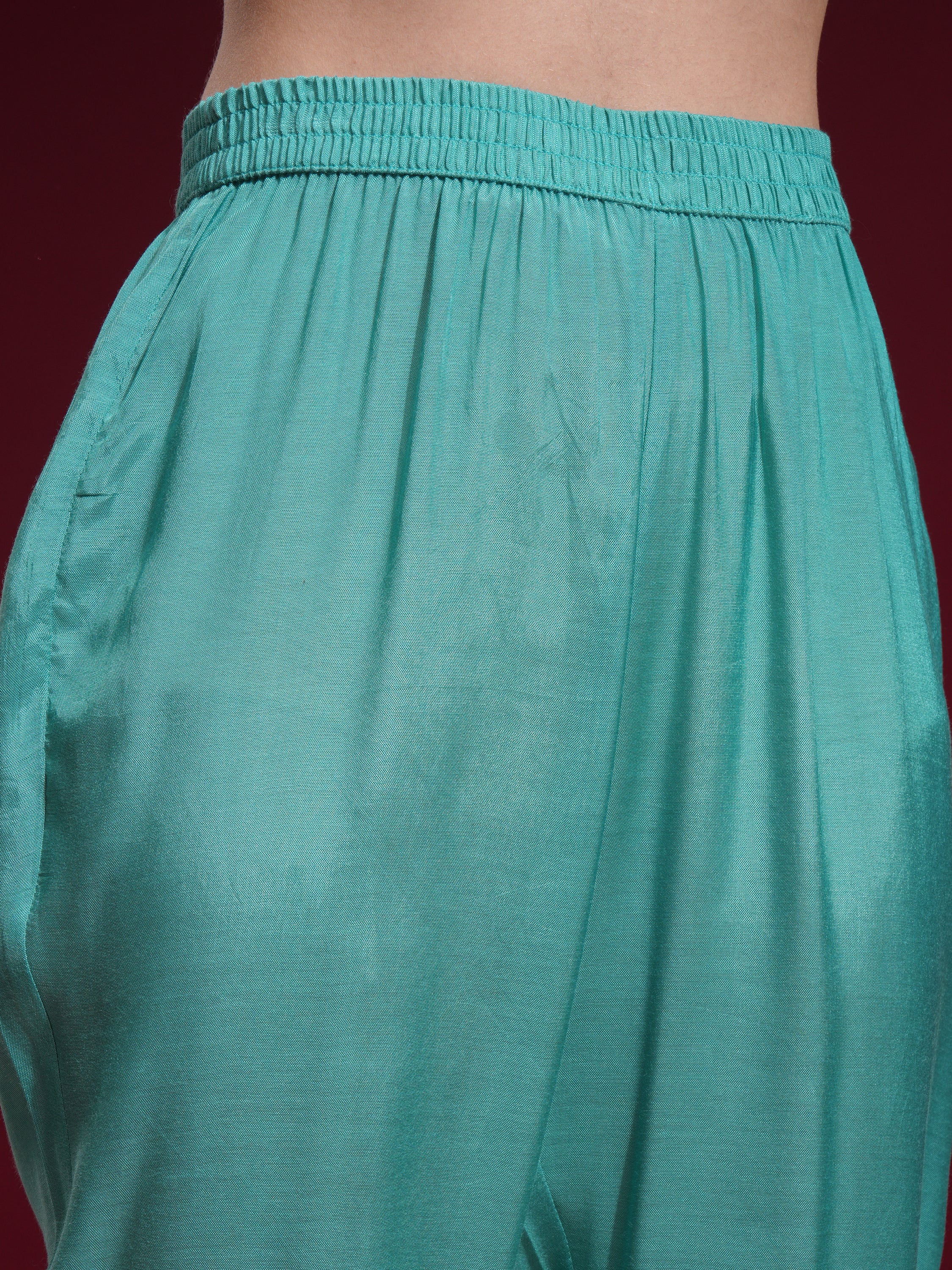 Vishudh Women Turquoise Printed Kurta With Palazzo And Dupatta - Turquoise - Image 7