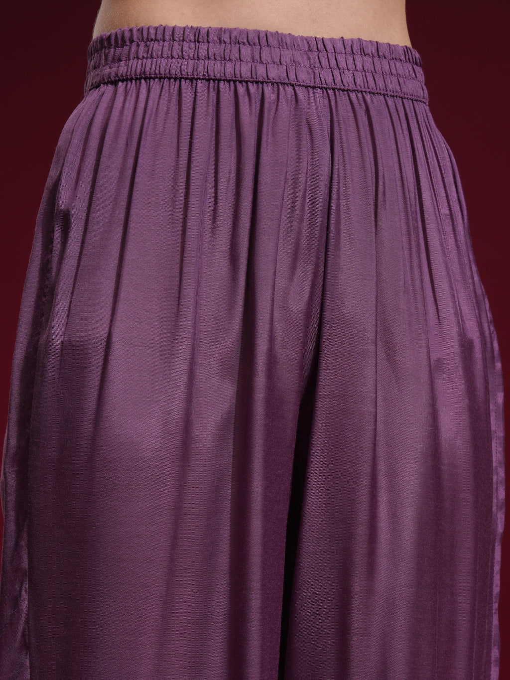 Vishudh Women Purple Printed Kurta With Palazzo And Dupatta - Purple - Image 7