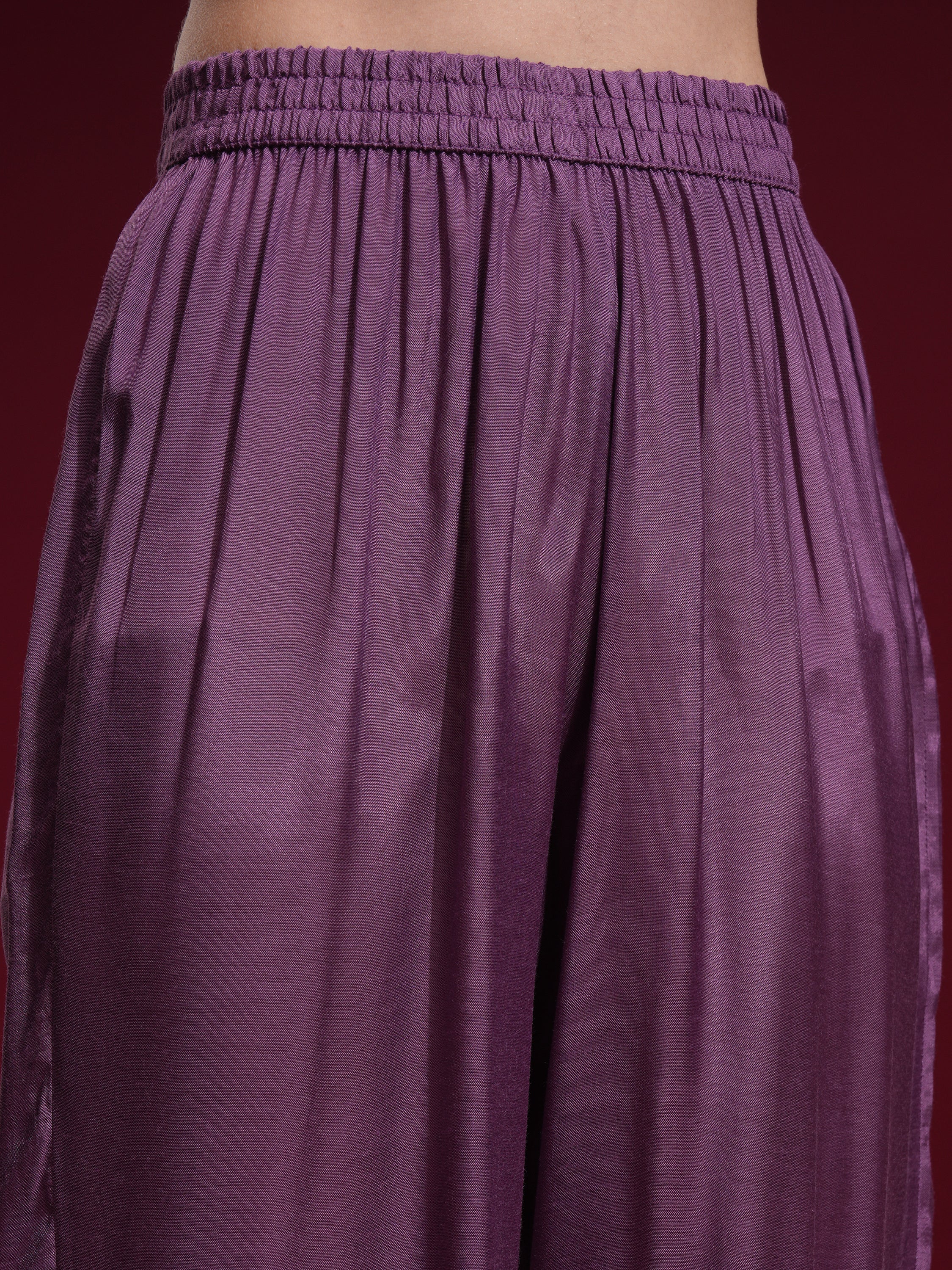 Vishudh Women Purple Printed Kurta With Palazzo And Dupatta - Purple - Image 7