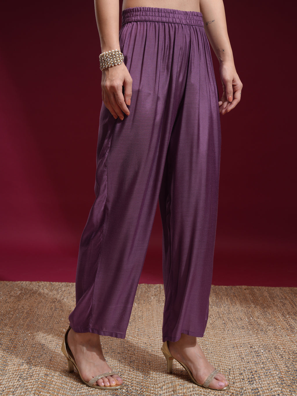 Vishudh Women Purple Printed Kurta With Palazzo And Dupatta - Purple - Image 8