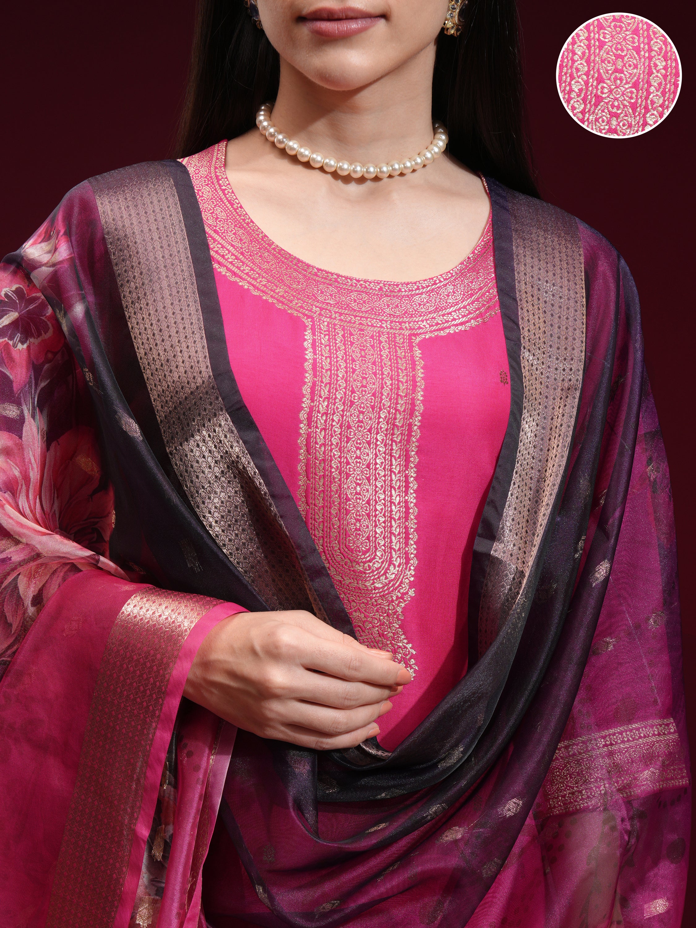 Vishudh Women Pink Printed Kurta With Palazzo And Dupatta - Pink - Image 5