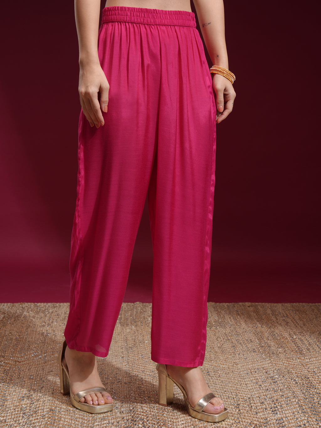 Vishudh Women Pink Printed Kurta With Palazzo And Dupatta - Pink - Image 8