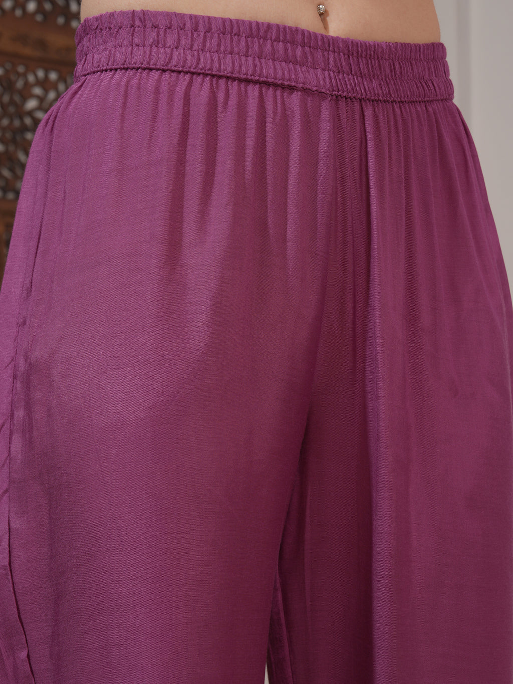 Vishudh Women Mauve Printed Kurta With Palazzo And Dupatta - Mauve - Image 8