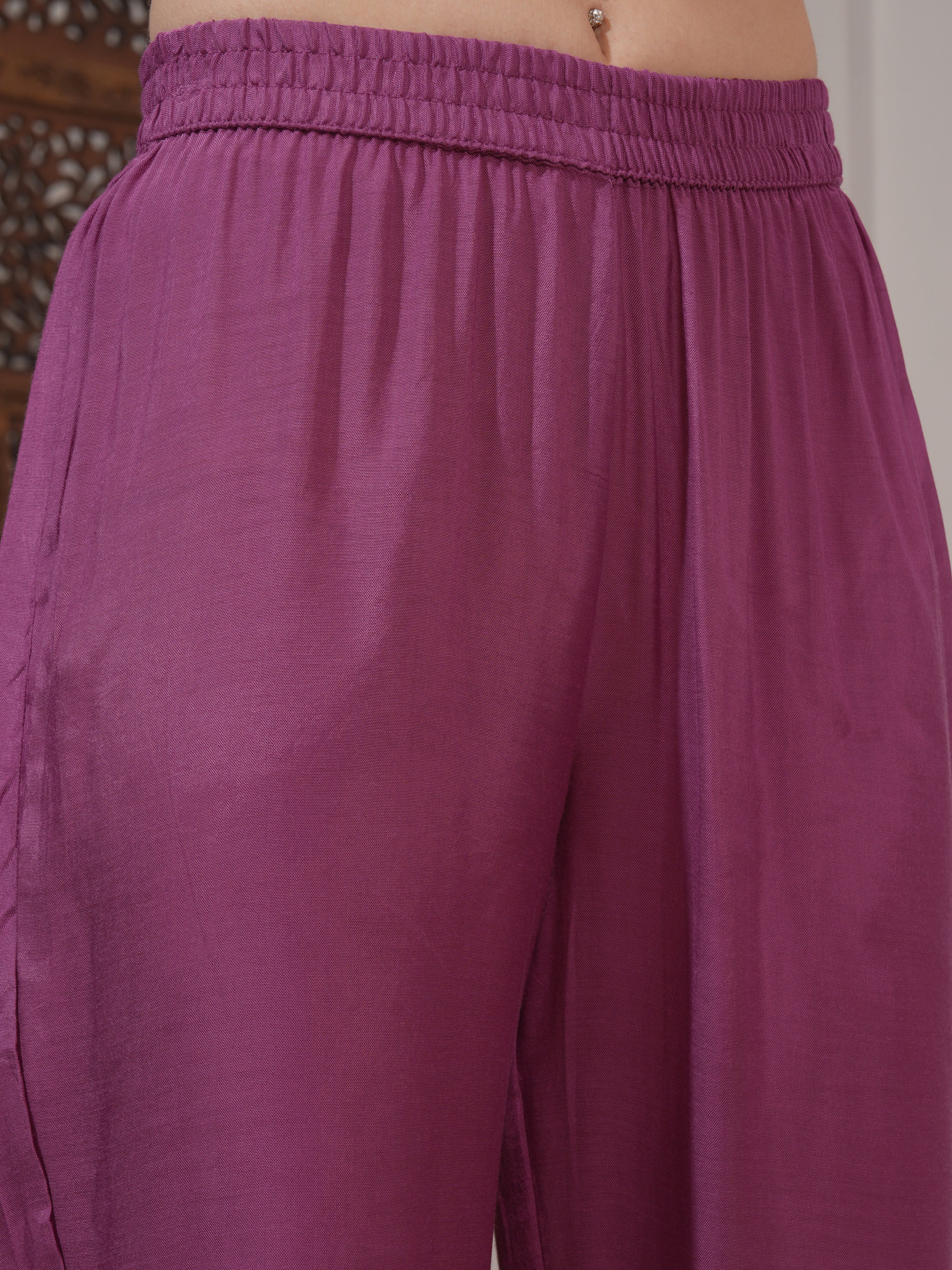 Vishudh Women Mauve Printed Kurta With Palazzo And Dupatta - Mauve - Image 8