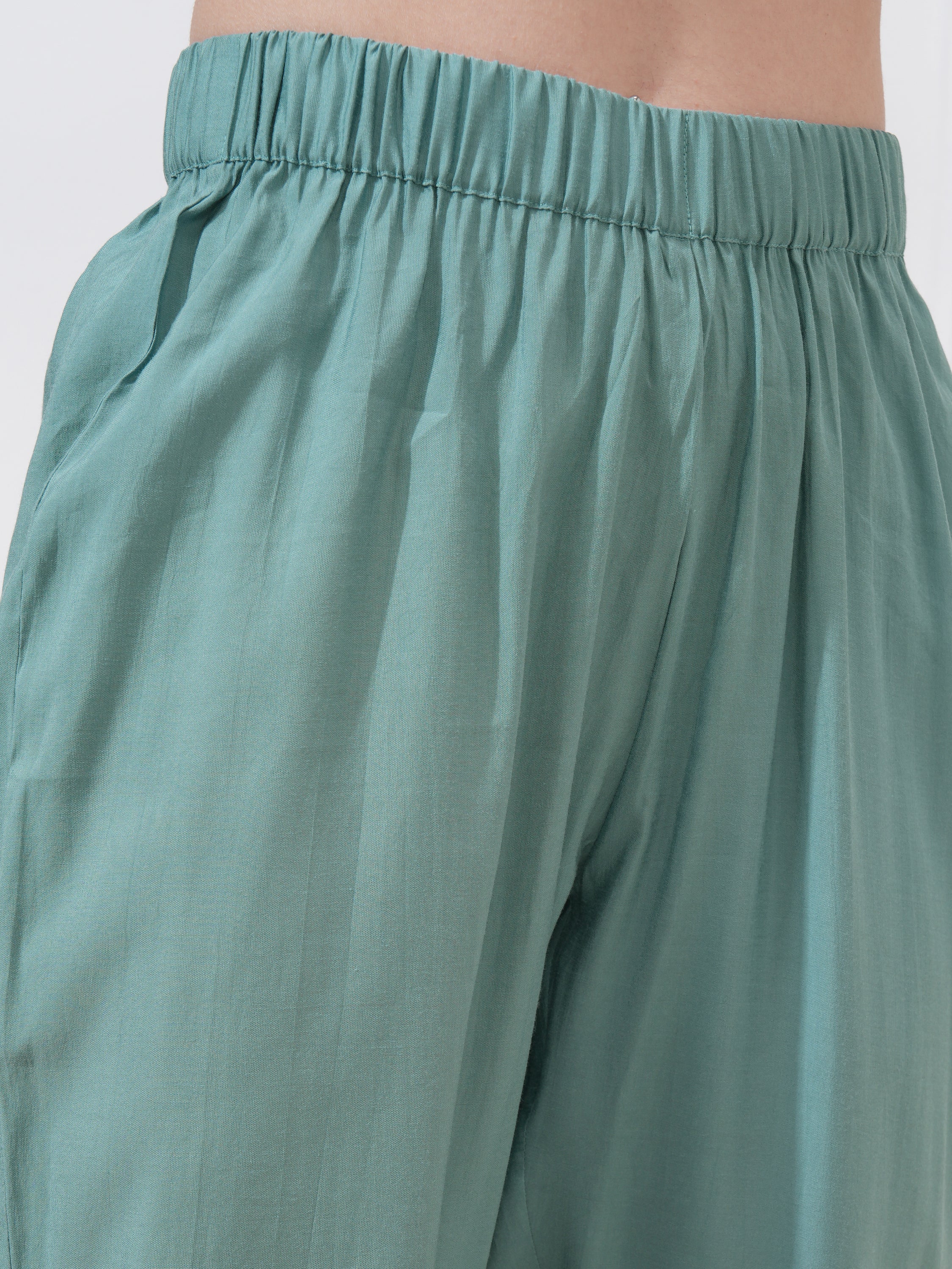 Vishudh Women Sea Green Embroidered Kurta With Trousers And Dupatta - Sea Green - Image 8