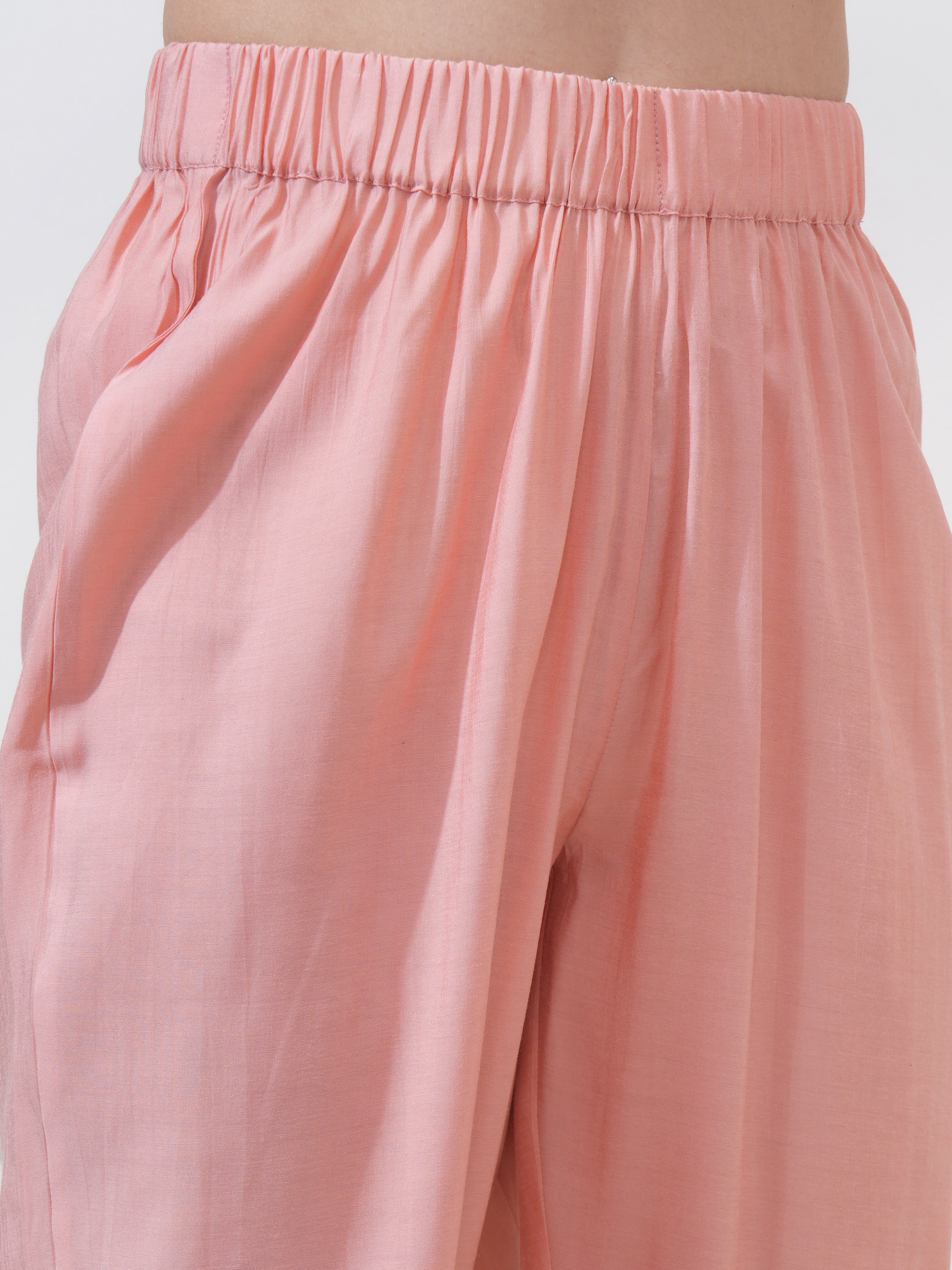 Vishudh Women Peach Embroidered Kurta With Trousers And Dupatta - Peach - Image 8