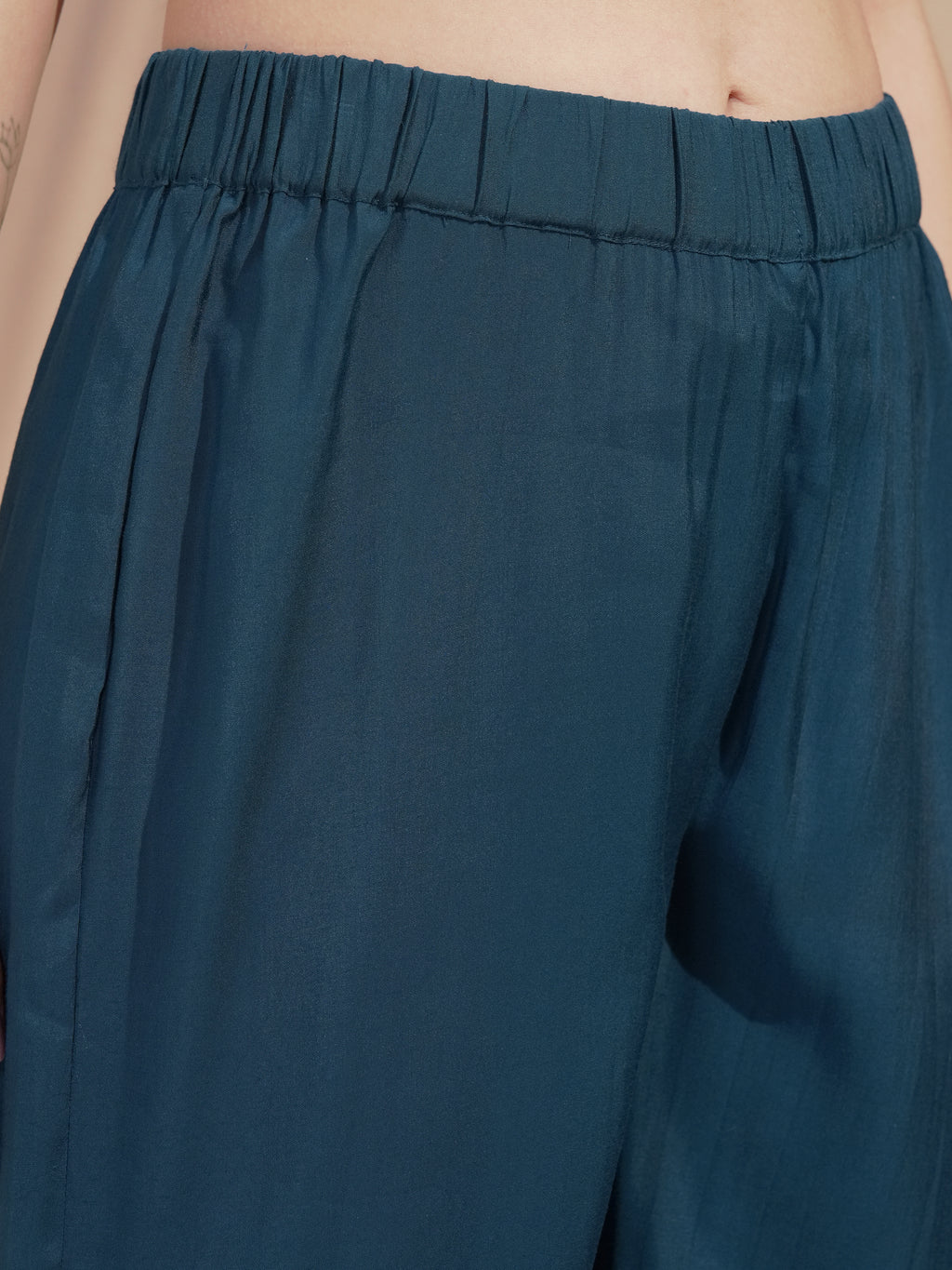 Vishudh Women Teal Embroidered Kurta With Trouser And Dupatta - Teal - Image 8