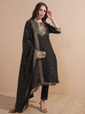 Vishudh Women Black Printed Kurta With Trouser And Dupatta - Black - Image 1