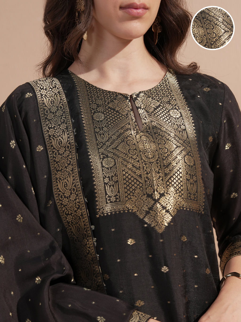 Vishudh Women Black Printed Kurta With Trouser And Dupatta - Black - Image 5