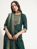 Vishudh Women Green Printed Kurta With Trouser And Dupatta - Green - Image 1