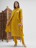 Vishudh Women Mustard Embroidered Kurta And Palazzo With Dupatta - Mustard - Image 1