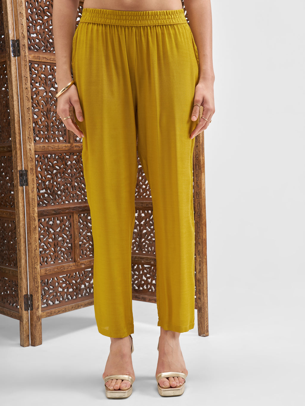 Vishudh Women Mustard Embroidered Kurta And Palazzo With Dupatta - Mustard - Image 6