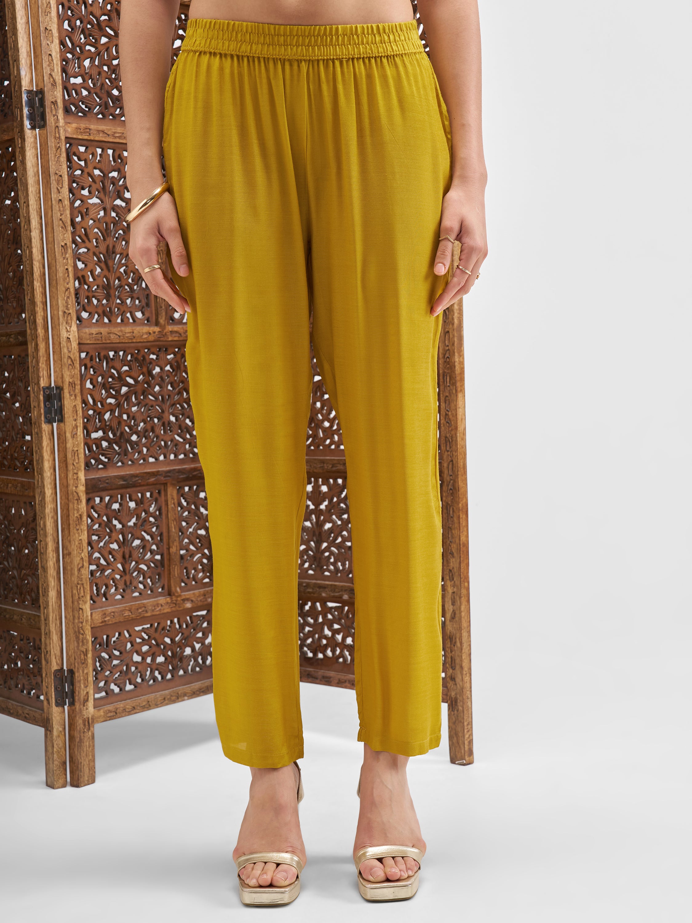 Vishudh Women Mustard Embroidered Kurta And Palazzo With Dupatta - Mustard - Image 6