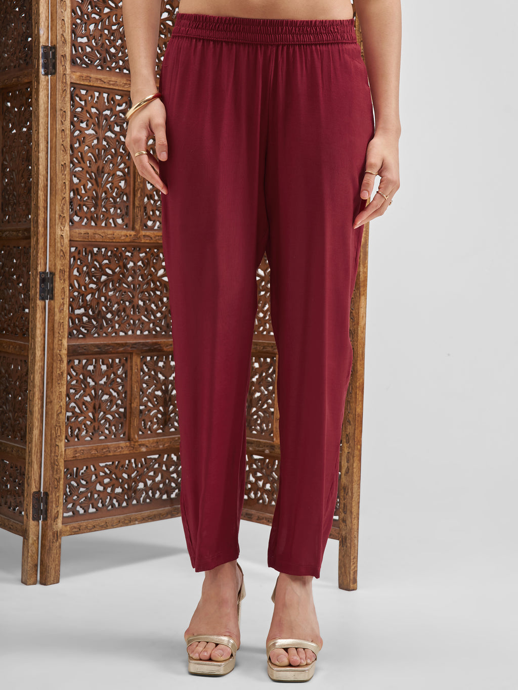 Vishudh Women Maroon Embroidered Kurta And Palazzo With Dupatta - Maroon - Image 7