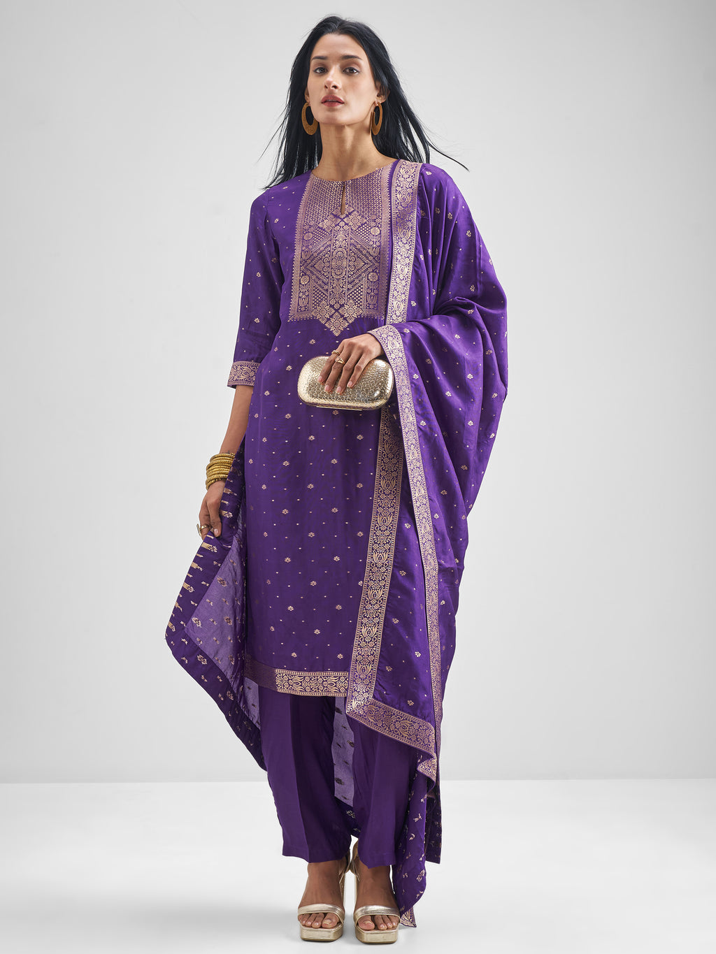 Vishudh Women Purple Kurta With Palazzo And Dupatta - Purple - Image 1
