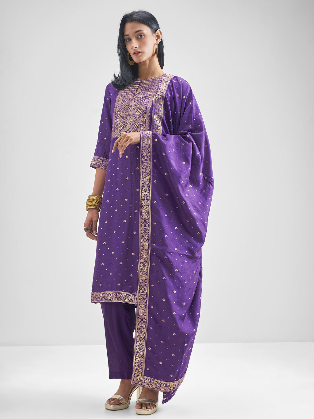 Vishudh Women Purple Kurta With Palazzo And Dupatta - Purple - Image 2