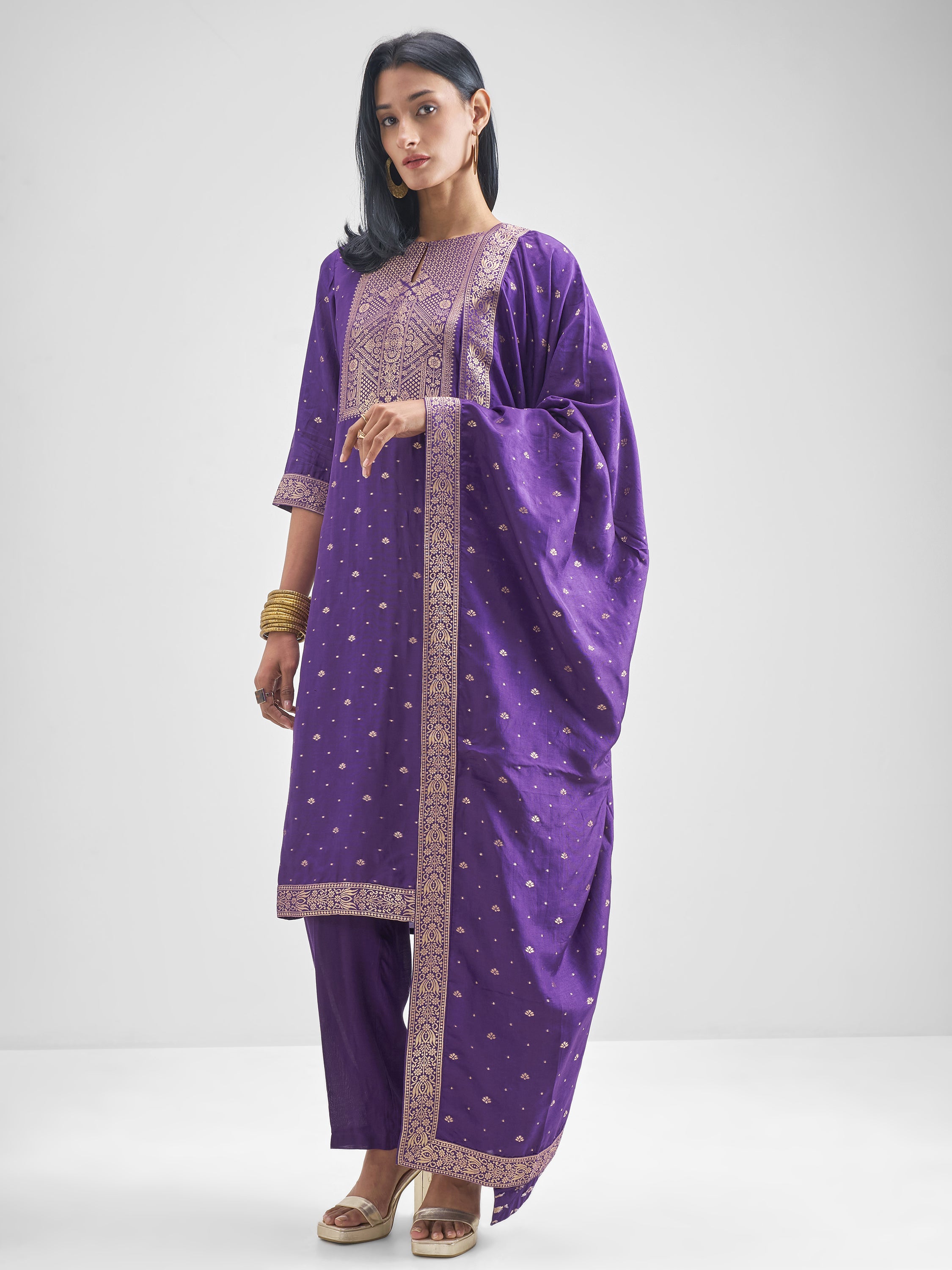 Vishudh Women Purple Kurta With Palazzo And Dupatta - Purple - Image 2
