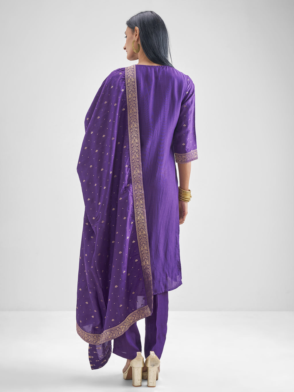 Vishudh Women Purple Kurta With Palazzo And Dupatta - Purple - Image 3