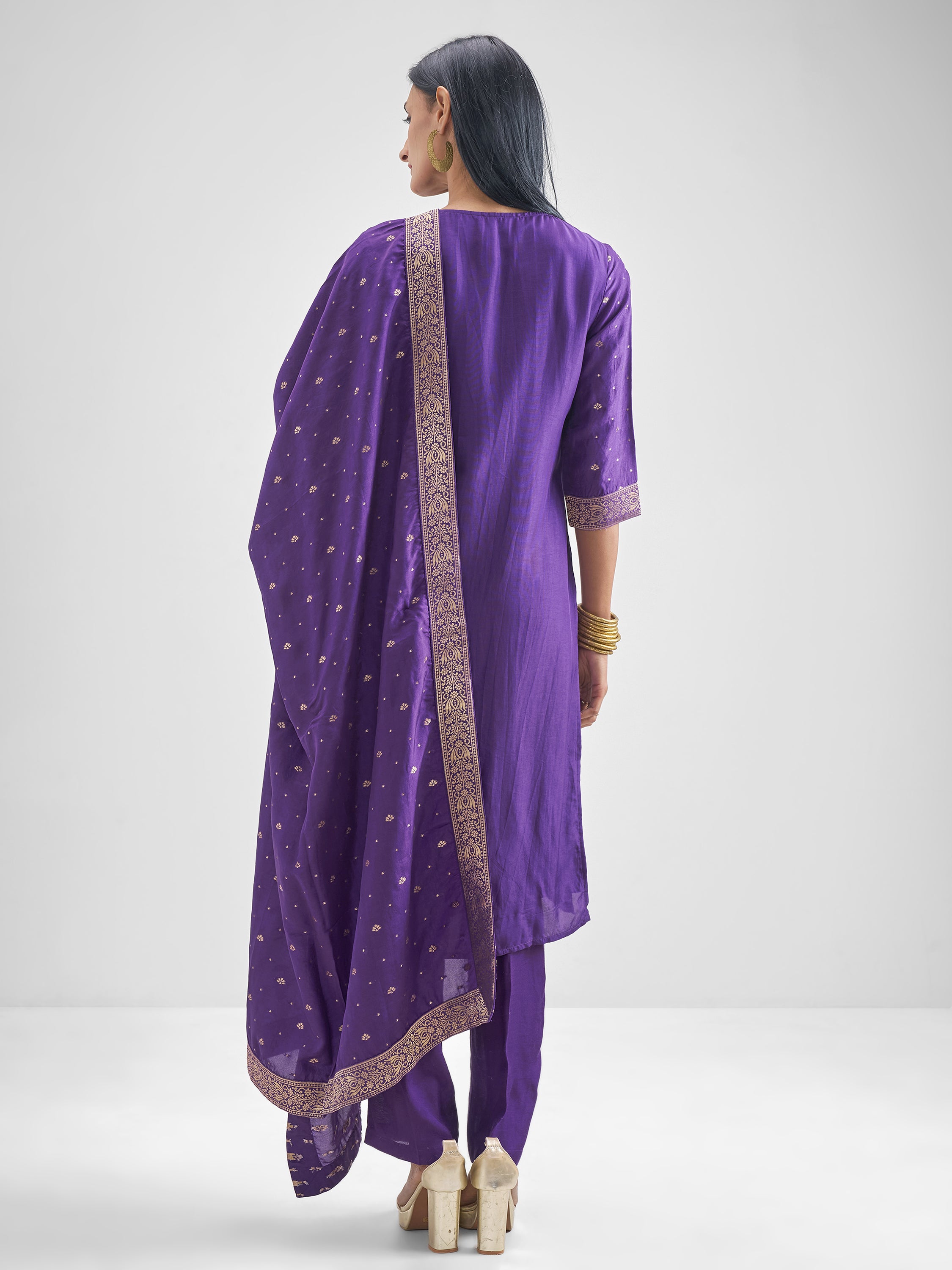 Vishudh Women Purple Kurta With Palazzo And Dupatta - Purple - Image 3
