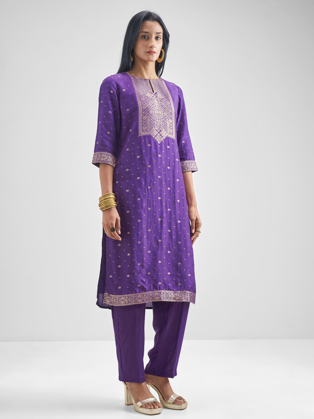 Vishudh Women Purple Kurta With Palazzo And Dupatta - Purple - Image 4