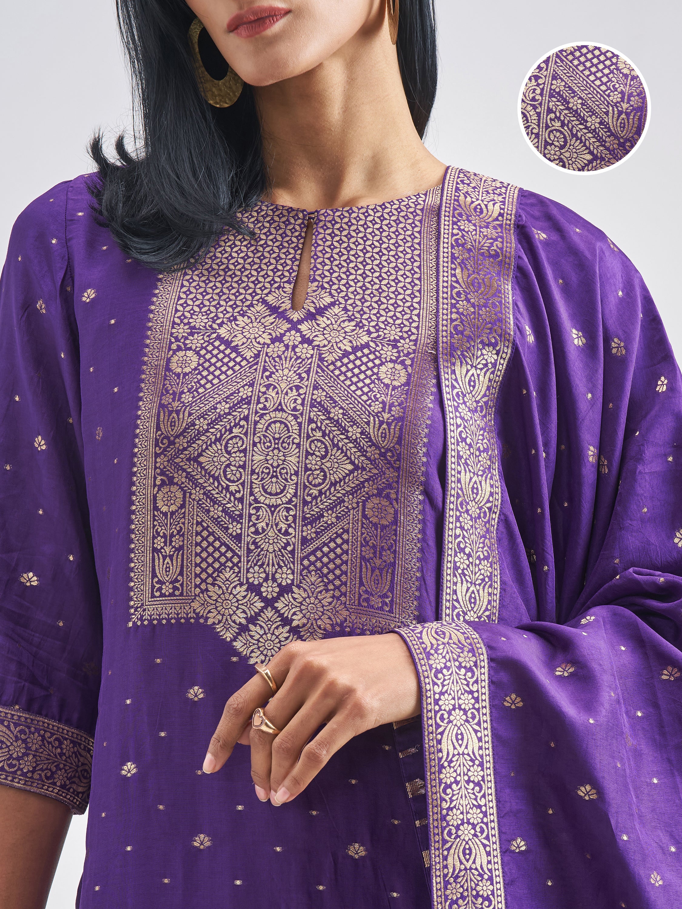 Vishudh Women Purple Kurta With Palazzo And Dupatta - Purple - Image 5