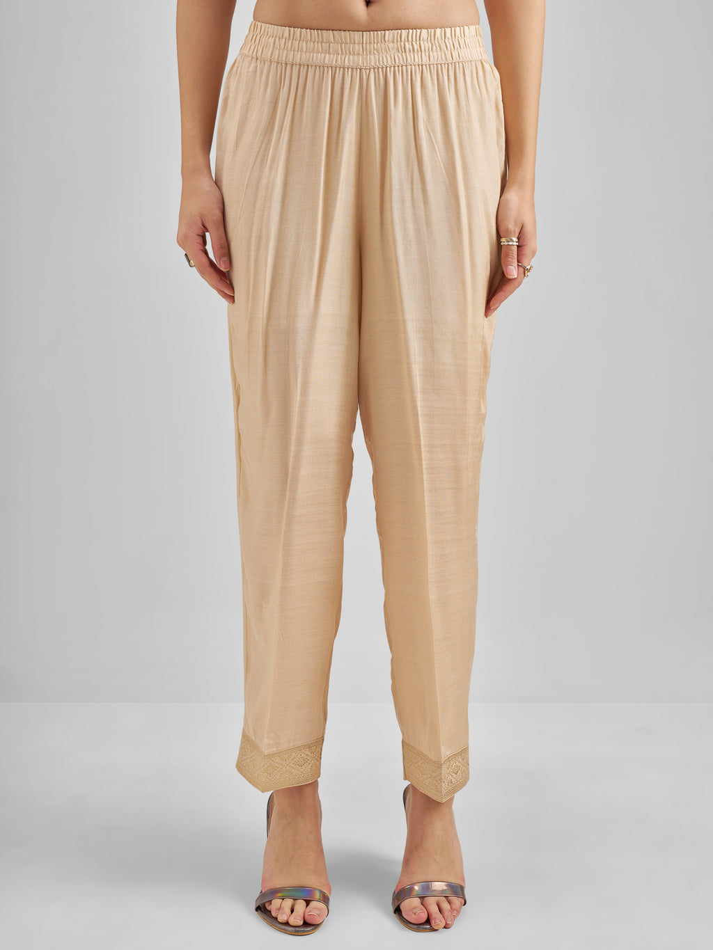 Vishudh Women Peach Embroidered Kurta With Trouser And Dupatta - Peach - Image 7