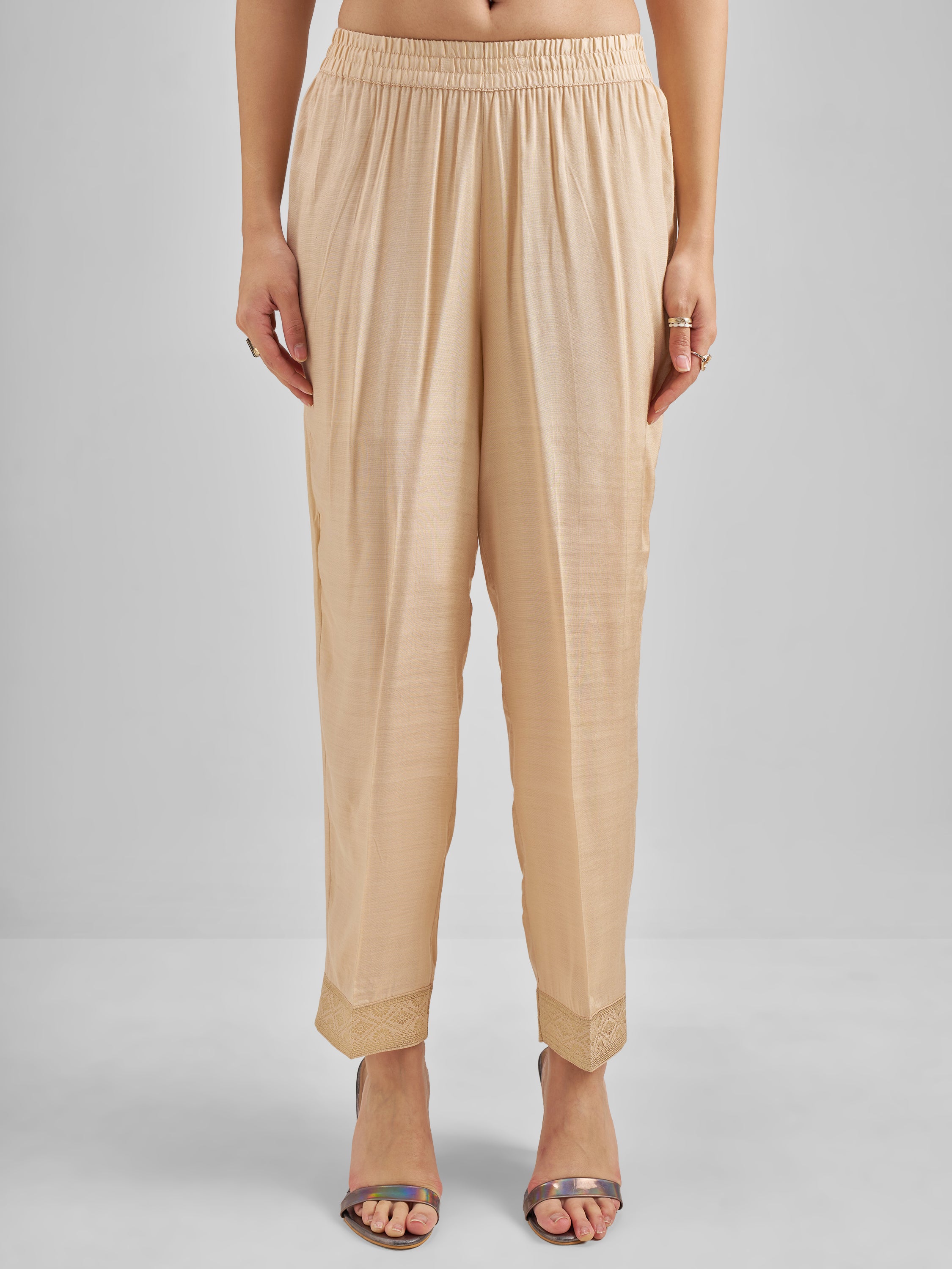Vishudh Women Peach Embroidered Kurta With Trouser And Dupatta - Peach - Image 7