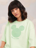 Disney By Tokyo Talkies Women Green Mickey Mouse Printed Round Neck T-Shirt - Green - Image 1