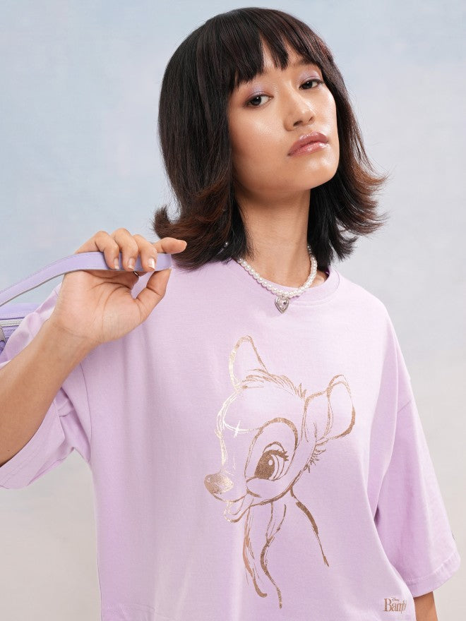 Disney By Tokyo Talkies Women Lavender Mickey Mouse Printed Round Neck T-Shirt - Lavender - Image 1