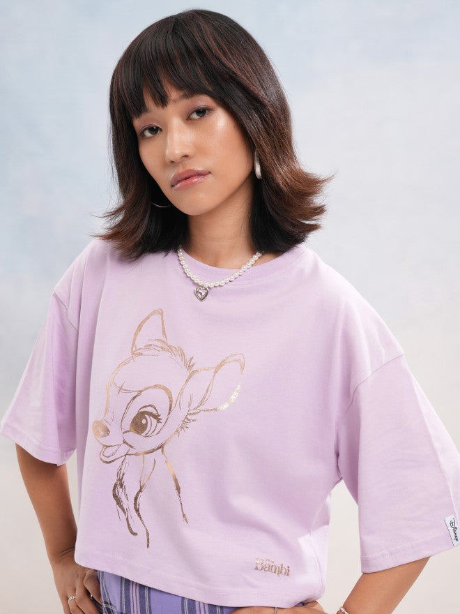 Disney By Tokyo Talkies Women Lavender Mickey Mouse Printed Round Neck T-Shirt - Lavender - Image 4