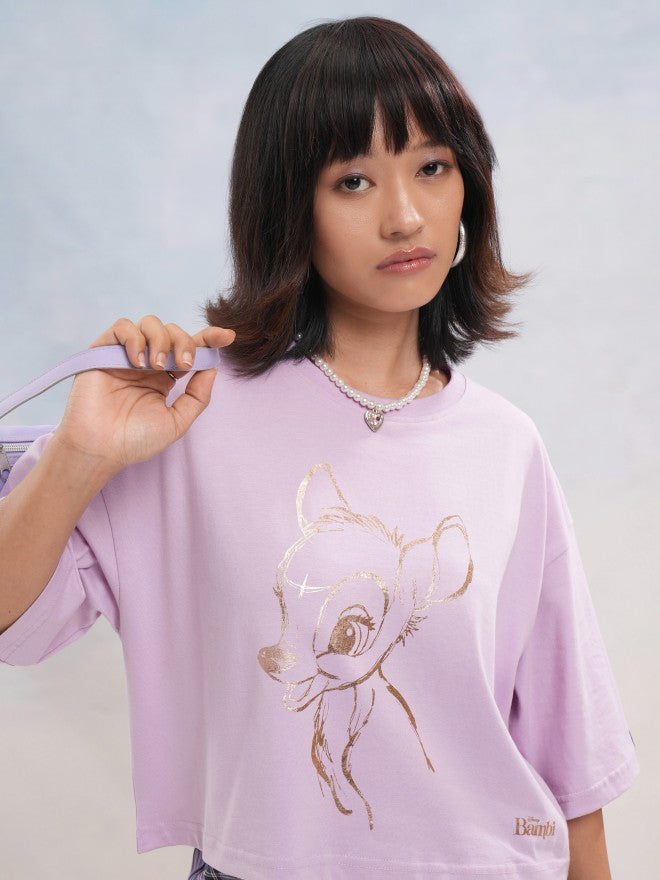 Disney By Tokyo Talkies Women Lavender Mickey Mouse Printed Round Neck T-Shirt - Lavender - Image 7