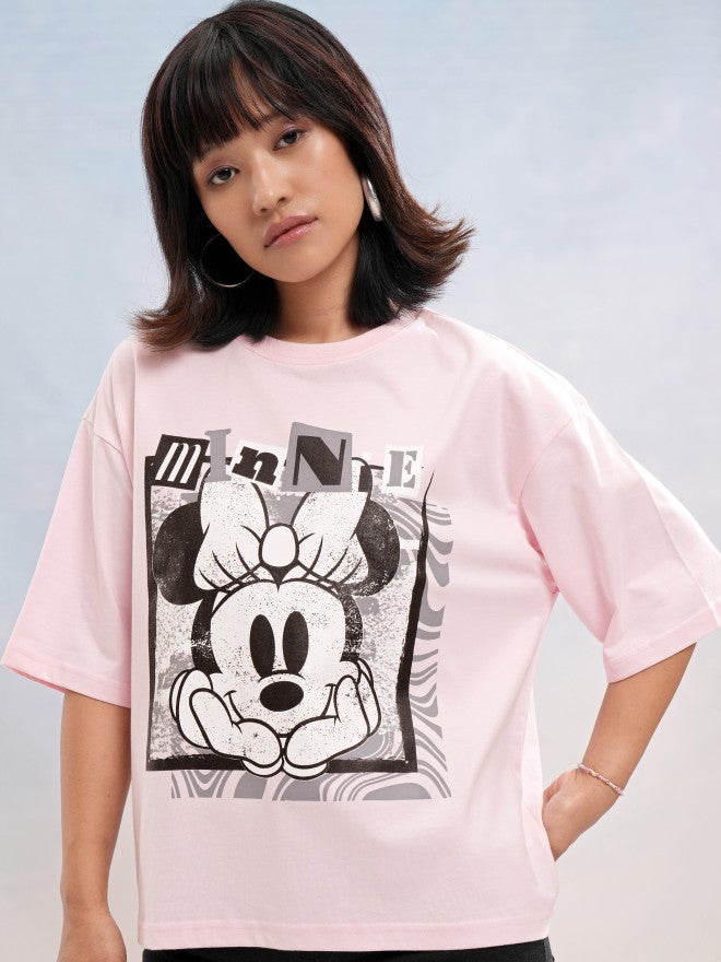 Disney By Tokyo Talkies Women Pink Mickey Mouse Printed Round Neck T-Shirt - Pink - Image 6