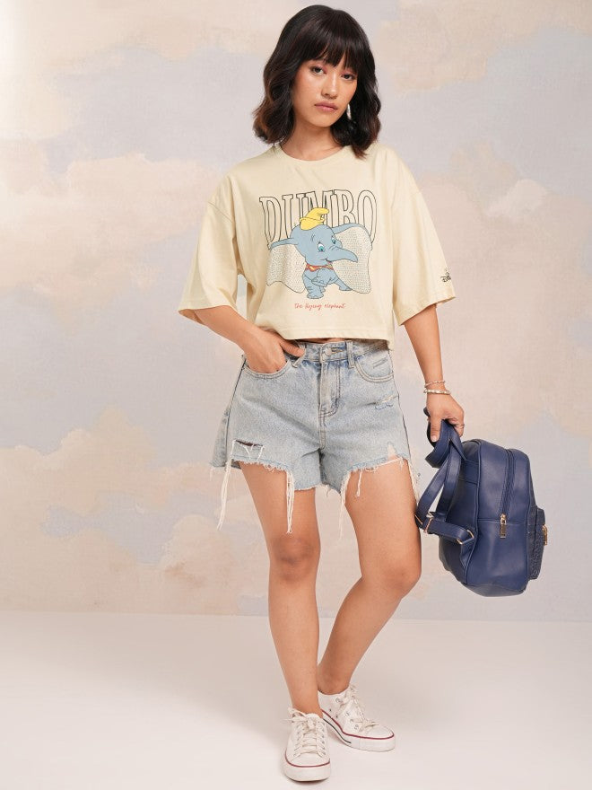 Disney By Tokyo Talkies Women Beige Dumbo Printed Round Neck T-Shirt - Beige - Image 2