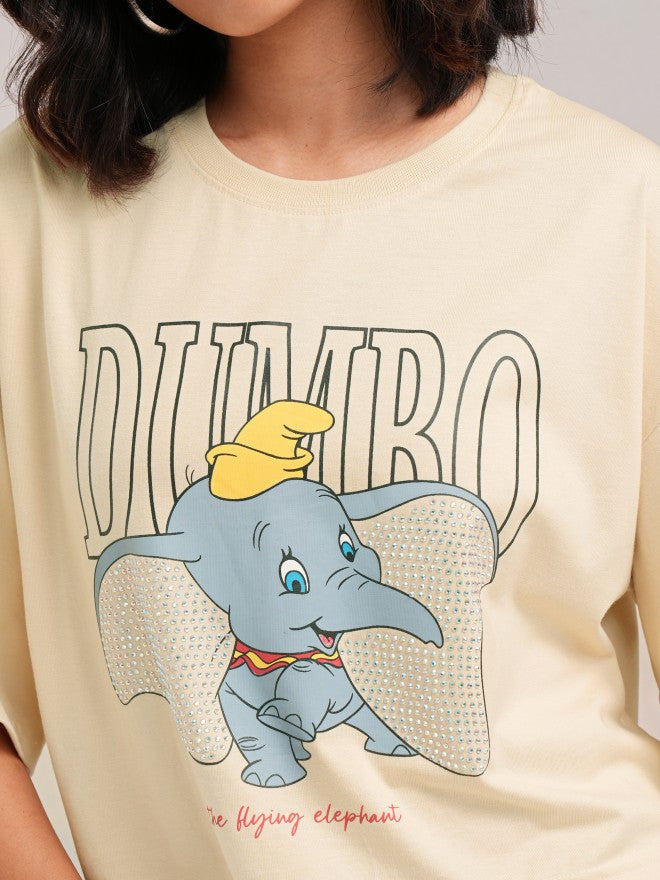 Disney By Tokyo Talkies Women Beige Dumbo Printed Round Neck T-Shirt - Beige - Image 5
