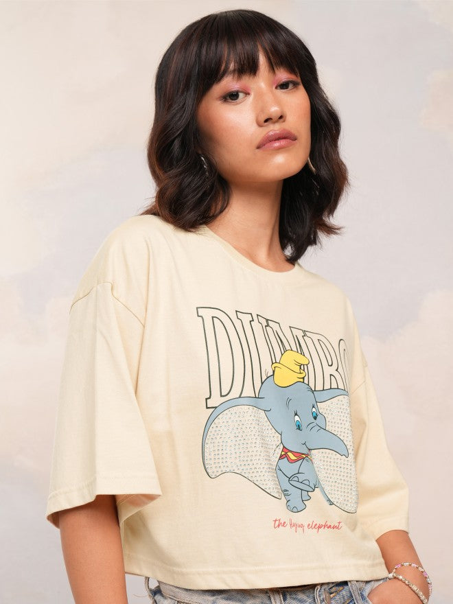 Disney By Tokyo Talkies Women Beige Dumbo Printed Round Neck T-Shirt - Beige - Image 6