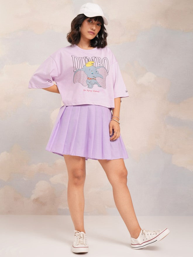 Disney By Tokyo Talkies Women Lavender Dumbo Printed Round Neck T-Shirt - Lavender - Image 2