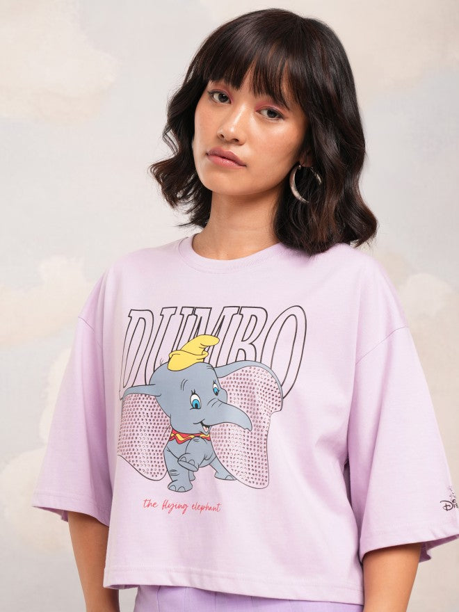 Disney By Tokyo Talkies Women Lavender Dumbo Printed Round Neck T-Shirt - Lavender - Image 4