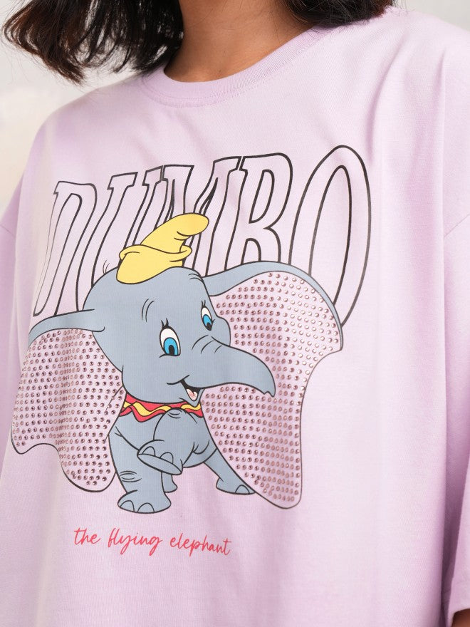 Disney By Tokyo Talkies Women Lavender Dumbo Printed Round Neck T-Shirt - Lavender - Image 5